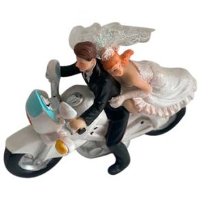 Kagefigur brudepar p motorcykel