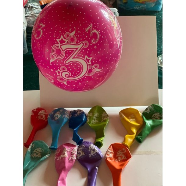 Ballon 3 år i flere farver